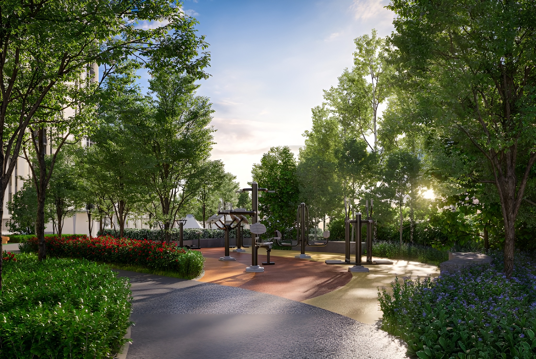 Lush greenery surrounding the development